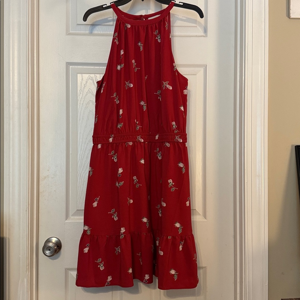 Loft Red Floral Halter Dress